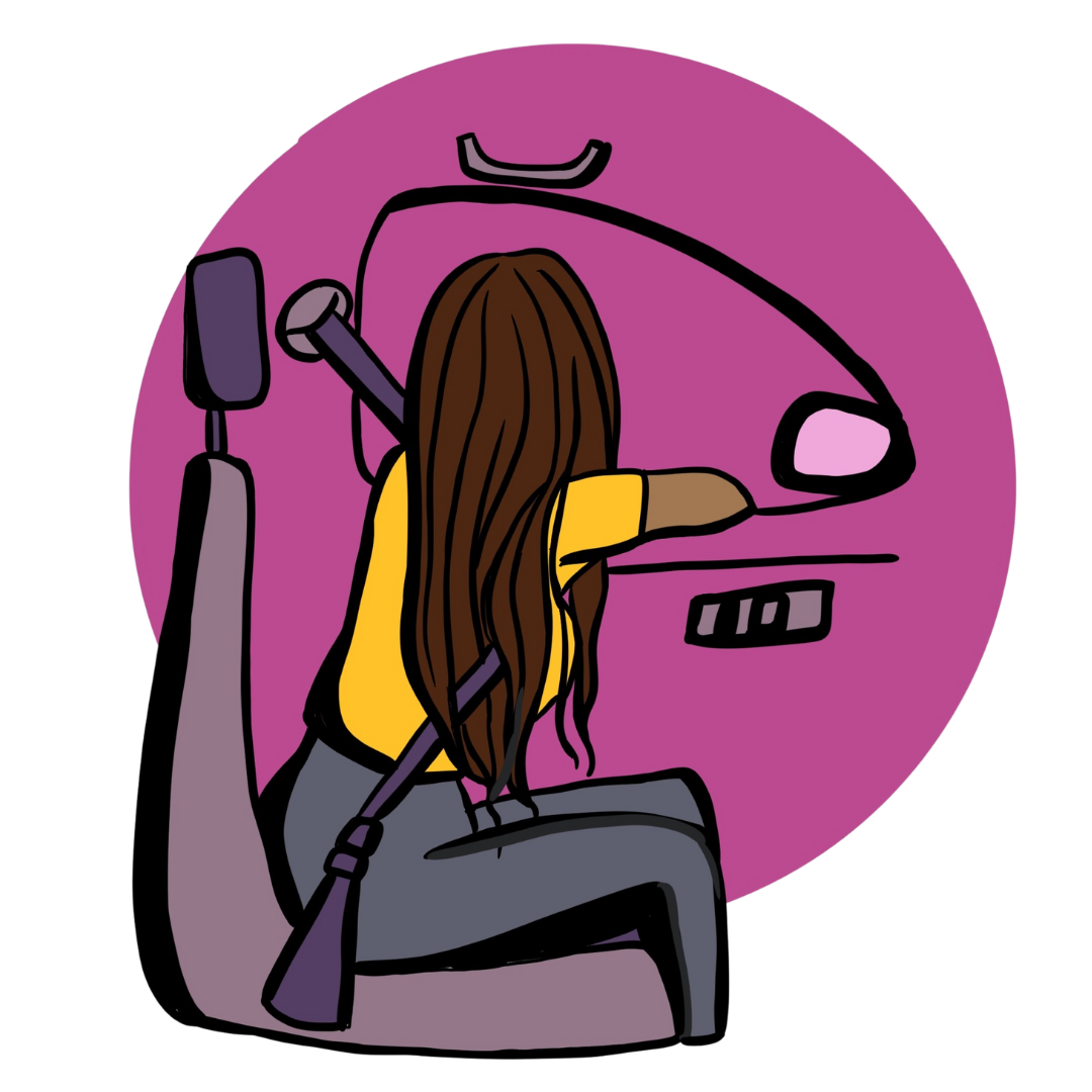 A woman in a taxi