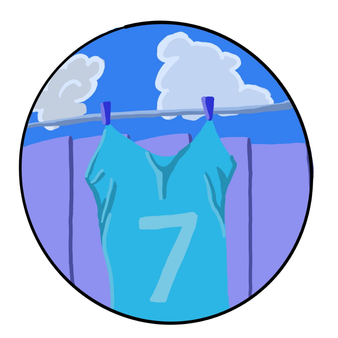 A sports jersey hanging on a washing line