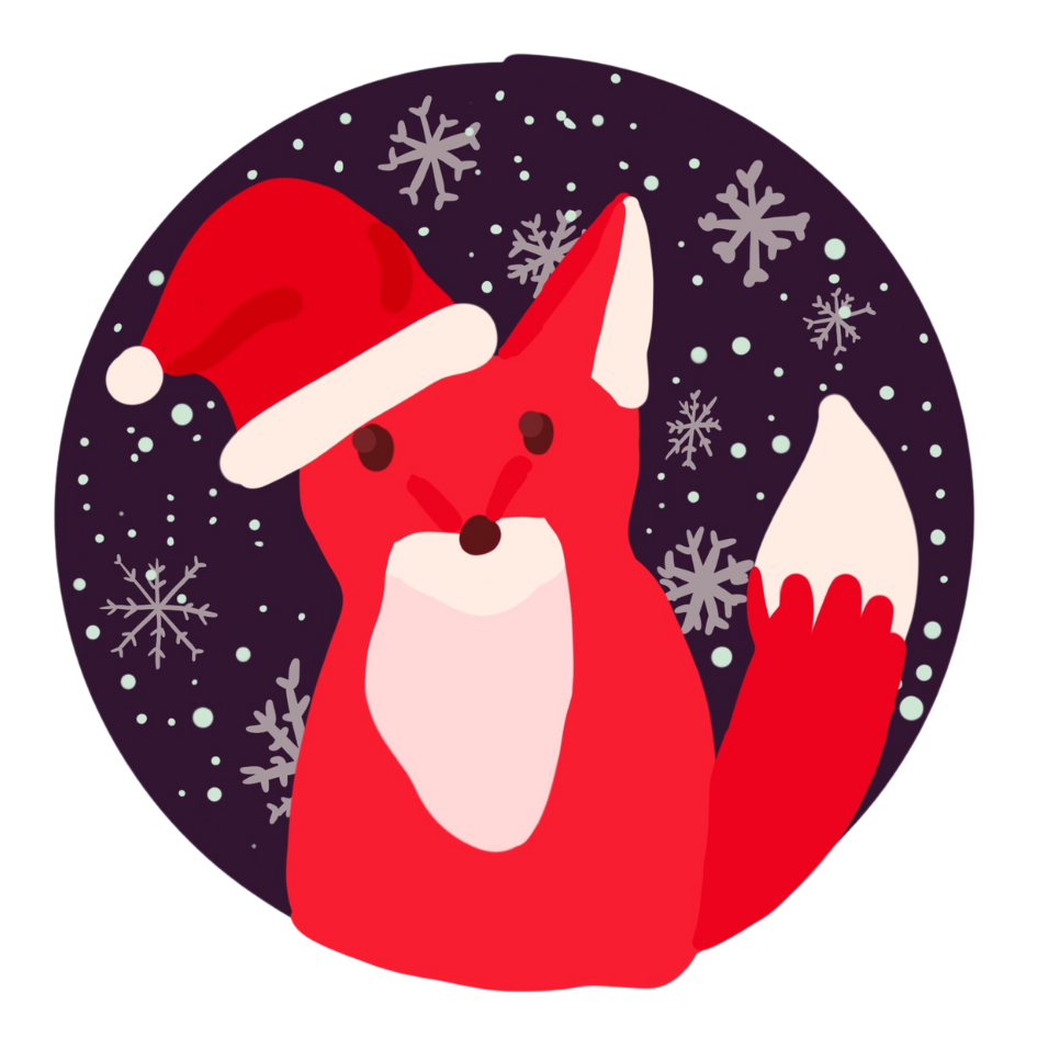 A fox wearing a christmas hat