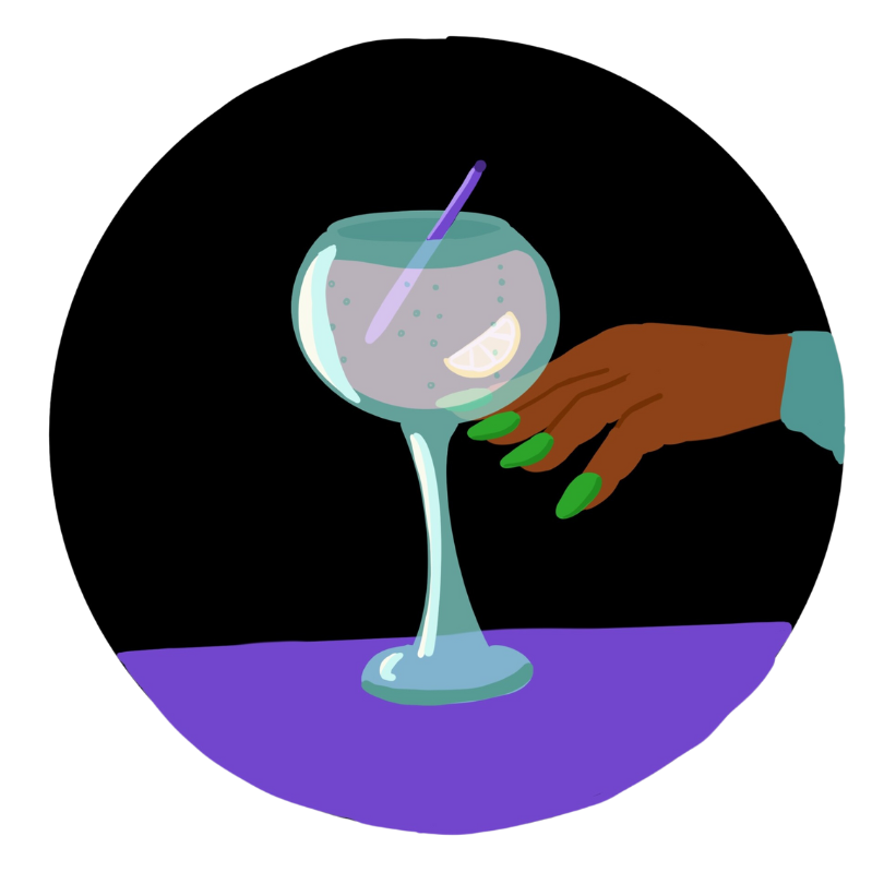 A hand reaching for a gin glass