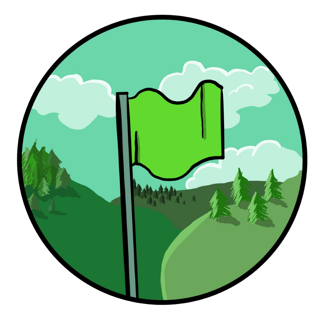 A green flag in a park