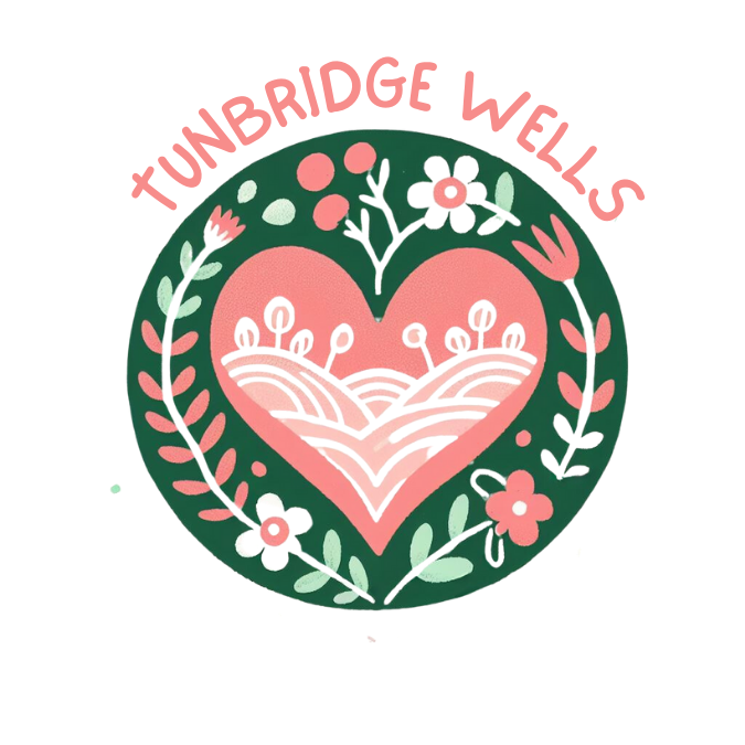 A heart surrounded by flowers which says "Tunbridge Wells"