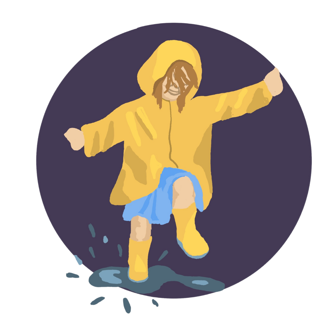 A little girl splashing in a puddle