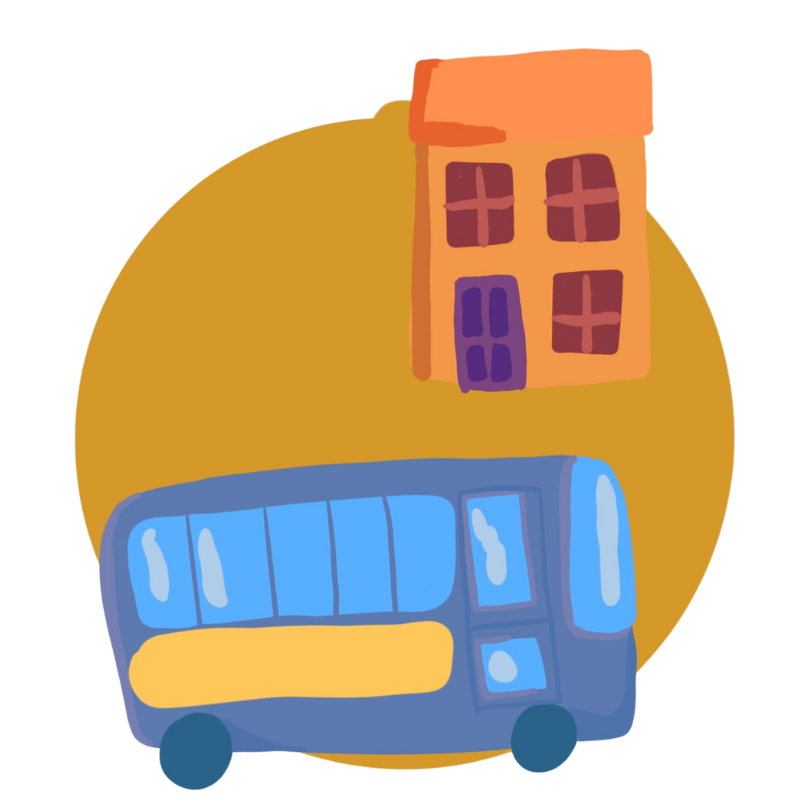 A bus and a house