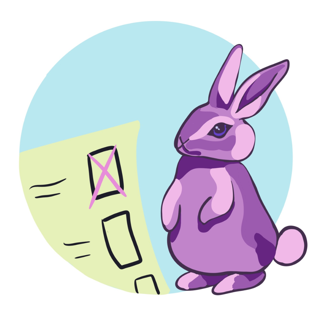 A bunny next to a voting slip