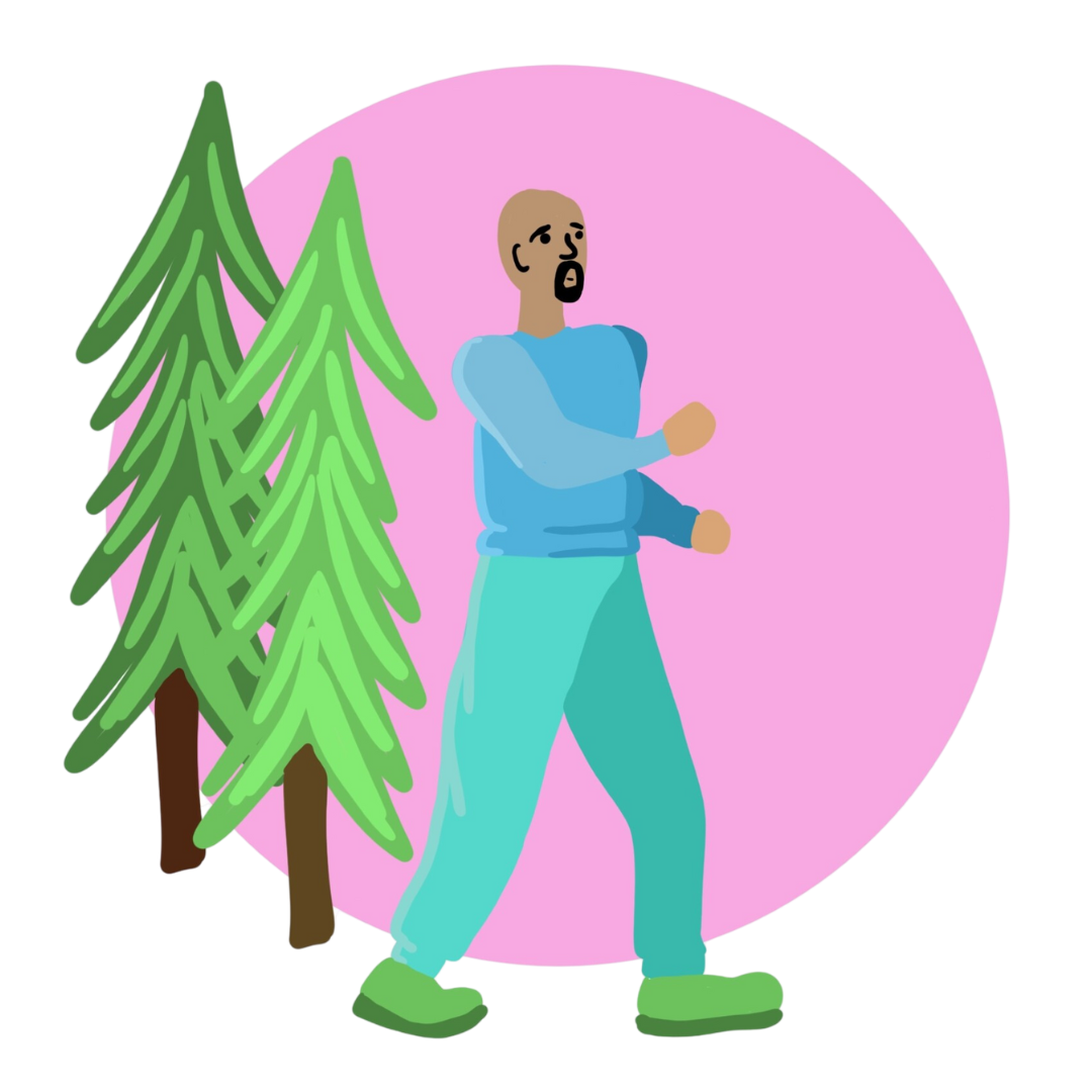 A man walking in a forest